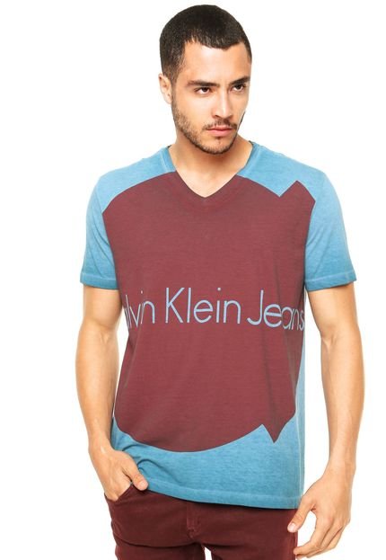 Camiseta Calvin Klein Jeans Contrastante Azul/Bordo - Marca Calvin Klein Jeans