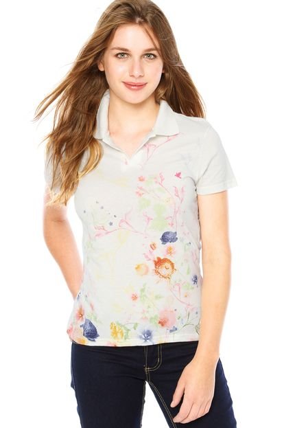 Camisa Polo Malwee Floral Off-White - Marca Malwee