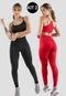 Kit 2 Conjuntos Feminino Fitness Top alça fina e Calça Legging Lisa Treino Academia 4 Estações Preto/Vermelho - Marca 4 Estações