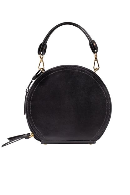 Mini bolsa redonda de couro liso Renata - Preto - Marca Bellaniz