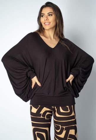 Blusa Moicana Amazonia Vital Malha Morcego Preta