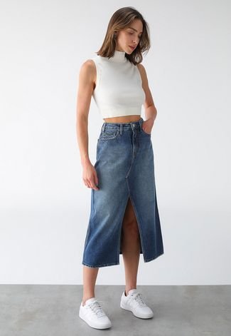 Regata Cropped Calvin Klein Jeans Gola Alta Branca