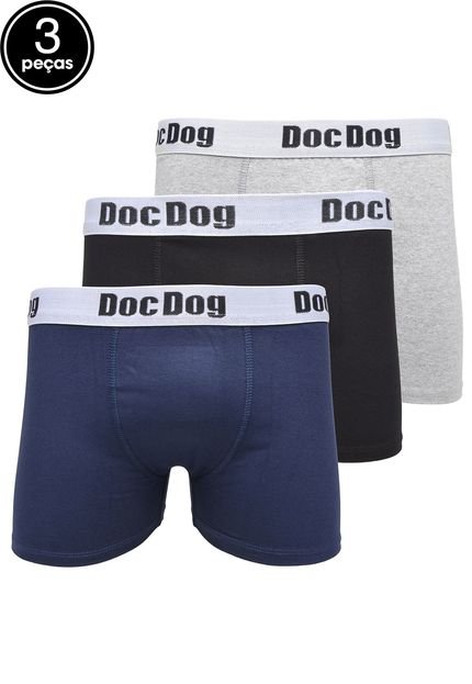 Kit 3pçs Cueca Doc Dog Boxer Logo Preto/Cinza/Azul-marinho - Marca Doc Dog