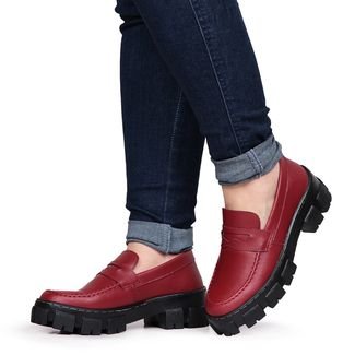 Sapato Mocassim Tratorado Oxford Feminino Bordô