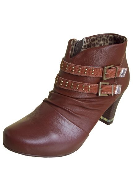 Ankle Boot Comfortflex Salto Amortecedor Fivelas Cravinhos Marrom - Marca Comfortflex