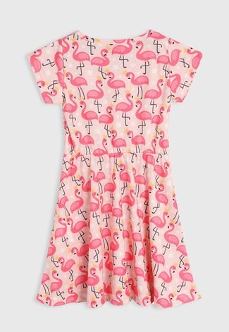 Vestido Manga Curta Tricae Infantil Flamingo Rosa