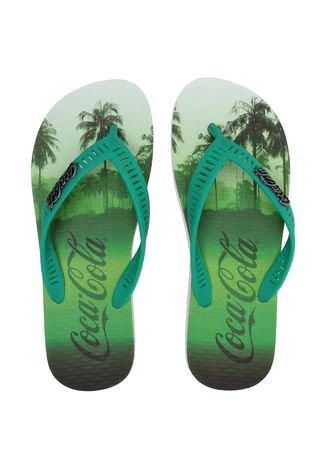 Chinelo Coca Cola Shoes Palms Branco/Verde