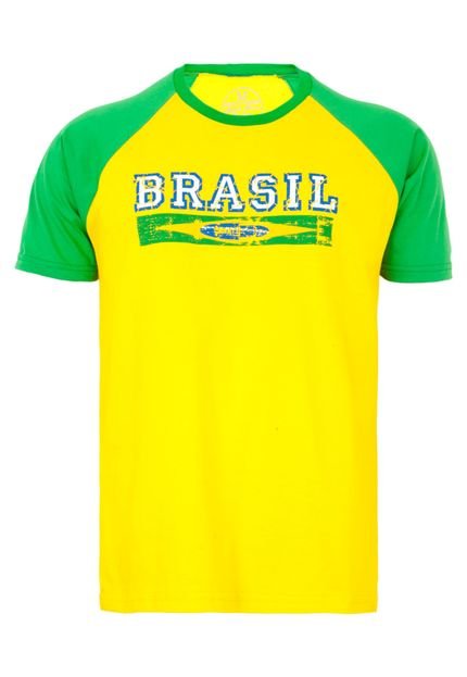 Camiseta Licenciados Futebol Raglã Idioma Brasil Amarela - Marca Licenciados Futebol