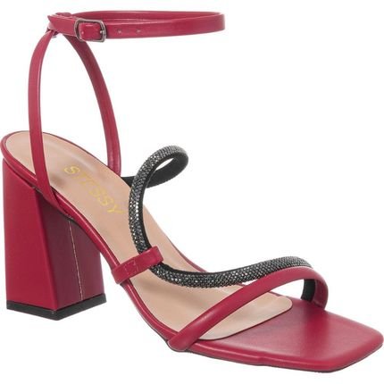 Sandália Feminina Brilho Salto Alto Confortável Original  Vermelho - Marca Stessy Shoes