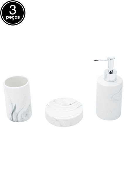 Kit 3pçs Banheiro Cerâmica All Marble Branco - Marca Urban