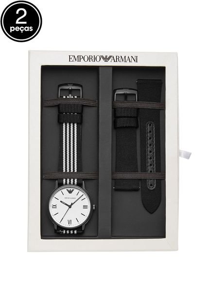 Kit 2Pçs Relógio Empório Armani AR80004/8BN Prata/Preto - Marca Empório Armani