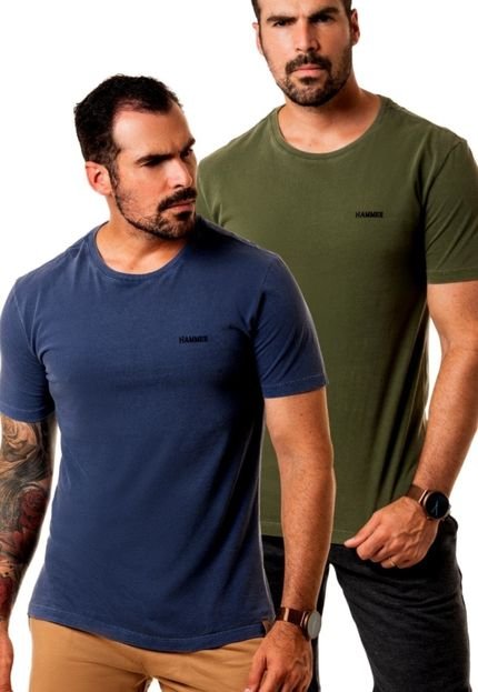 Kit 2 Camisetas Estonadas Hammer Azul Marinho e Verde Musgo Básica - Marca Hammer