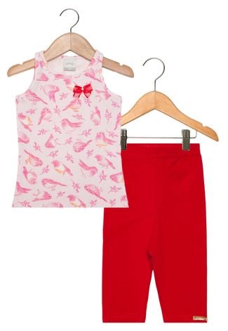 Conjunto Alakazoo Pássaros Laço Infantil Rosa/Vermelho