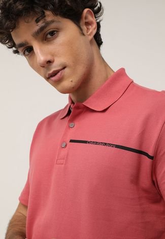 Camisa Polo Calvin Klein Jeans Reta Logo Rosa - Compre Agora