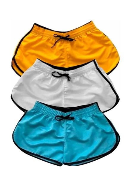 Kit 3 Shortinho Tactel Feminino Moda Praia Liso Short Fitness Academia Colorido - Marca Relaxado