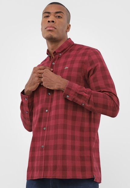 Camisa Lacoste Slim Xadrez Vermelha - Marca Lacoste
