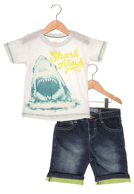 Conjunto 2pçs Marisol Shark Atack Infantil Bege/Azul - Marca Marisol