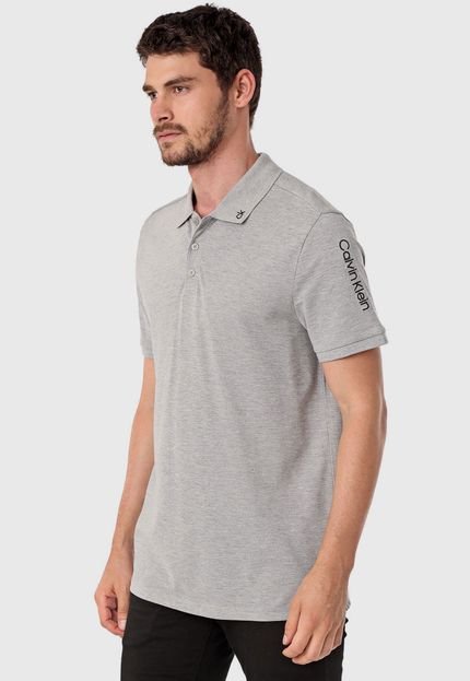 Camisa Polo Calvin Klein Reta Bordada Cinza - Marca Calvin Klein