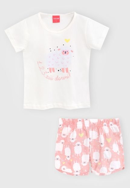 Pijama Tricae Curto Infantil Ovelha Off-White/Rosa - Marca Tricae