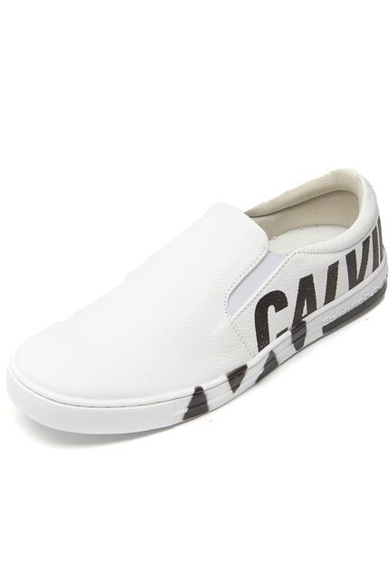 Slip On Couro Calvin Klein Jeans Maxi Logo Branco - Marca Calvin Klein