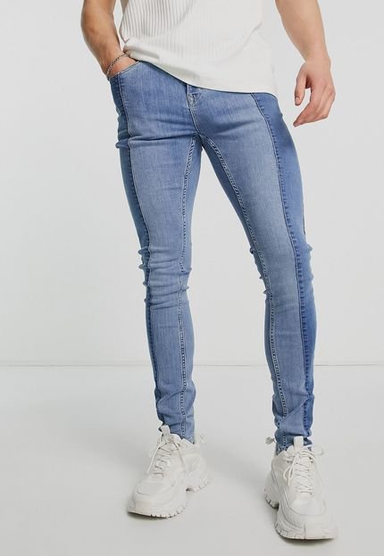 Calça Jeans TopMan Skinny Color Block Azul - Marca TopMan