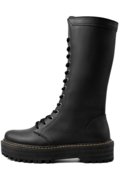 Coturno Tratorado Feminino Lumiss Bota Cano Médio Plataforma Confortável Blogueira Napa Preto - Marca LUMISS