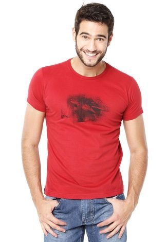 Camiseta Tropical Brasil Slim Estampada Vermelha