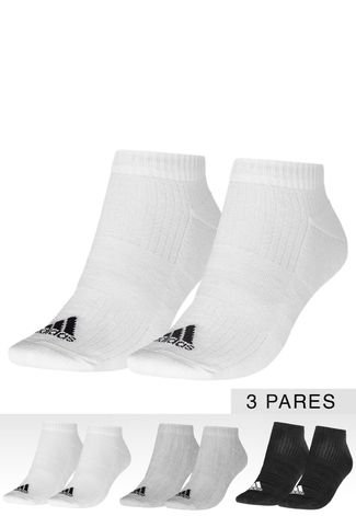 Kit Meia adidas Liner Cushion 3 pçs Branco/Cinza/Preto