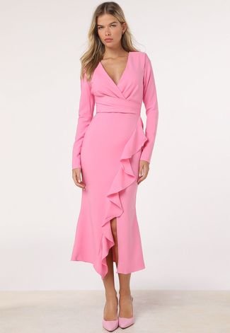 Vestido Trendyol Collection Midi Fenda Rosa - Compre Agora