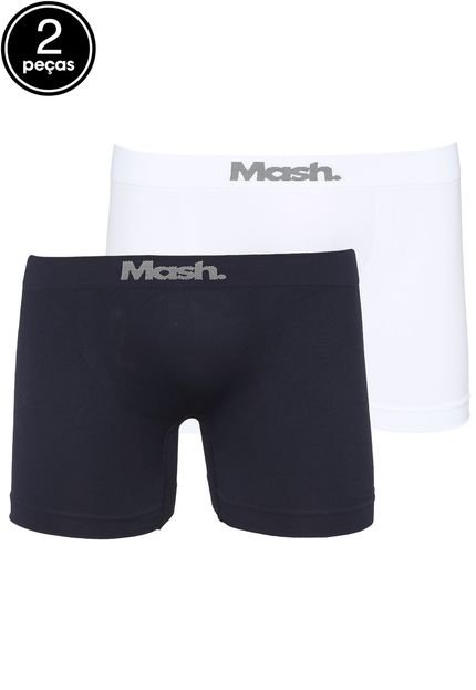 Kit 2pçs Cueca MASH Boxer Sem Costura Logo Azul-Marinho/Branca - Marca MASH