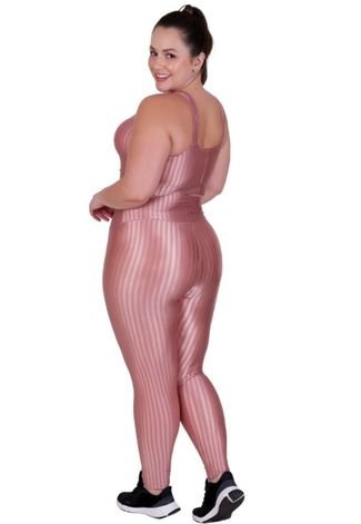 Conjunto Fitness Plus Size Top com Bojo Removível e Calça de Cintura Alta 3D Adulto Feminino Rosa