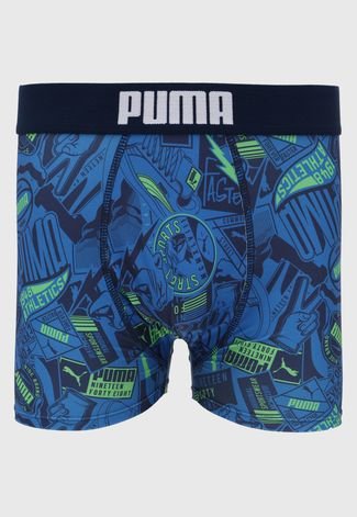 Cueca Puma Boxer Estampada Azul-Marinho