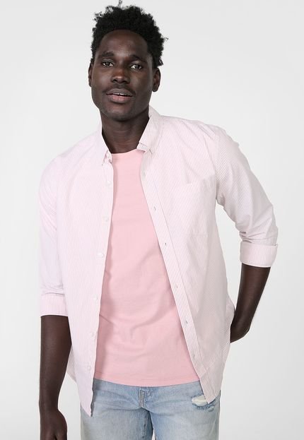 Camisa Hering Reta Listrada Branca/Rosa - Marca Hering