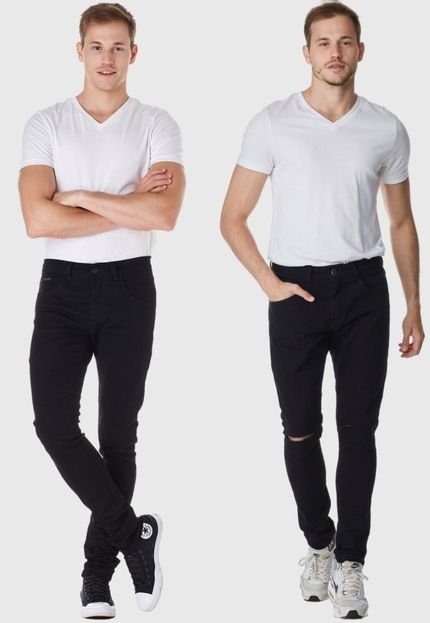 Kit 2 Calças HNO Jeans Premium Rasgada Skinny com Elastano Preto - Marca HNO Jeans