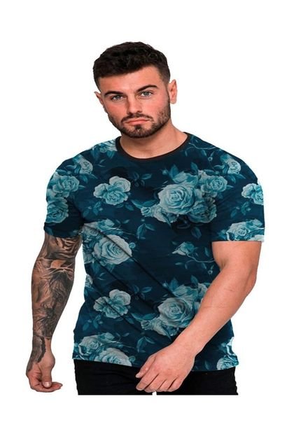 Camiseta Estampada Flores Azul Fashion - Marca Di Nuevo