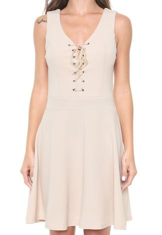 Vestido Facinelli by MOONCITY Curto Lace Up Bege