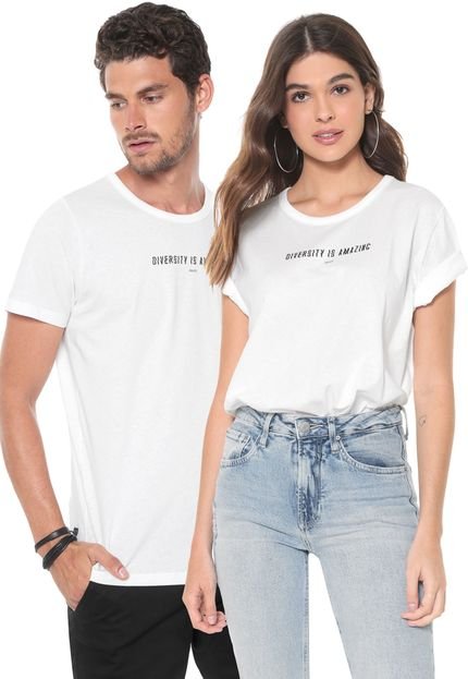 Camiseta Colcci No Gender Lettering Off-white - Marca Colcci