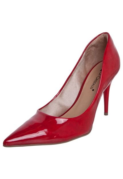 Scarpin Di Cristalli Bico Fino Salto Fino Vermelho - Marca Di Cristalli