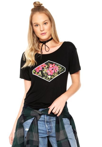 Camiseta Hang Loose Flores Preta - Marca Hang Loose