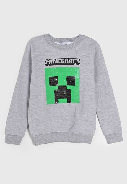 Blusa de Moletom Infantil Brandili Minecraft Cinza - Marca Brandili