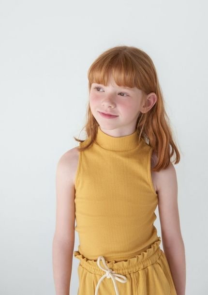 Regata Básica Infantil Menina Cropped Em Gola Alta - Amarelo - Marca Hering