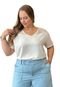 Blusa Plus Size Feminina Decote V e Detalhe em Renda  Bege - Marca Predilects Plus