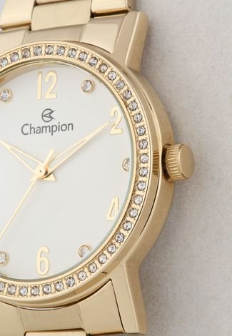Kit 3pçs Relógio Champion Dourado com brincos e colar pulseira em aço