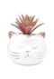 Cachepot Cerâmica Com Planta Artificial Cat Face Branco 7,8X7,5X8,2 Cm Urban - Marca Urban