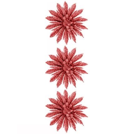 Enfeites de Natal Flores com Glitter Vermelho 3 peças 8cm - Casambiente - Marca Casa Ambiente