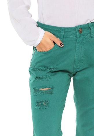 Calça Jeans Enfim Boyfriend Destroyed Verde