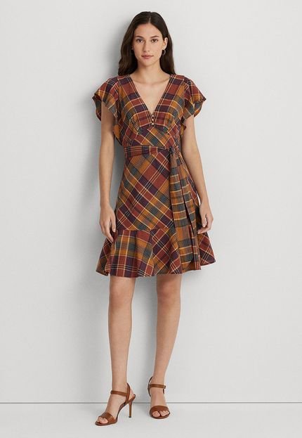 Vestido Lauren Ralph Lauren Curto Xadrez Caramelo - Marca Lauren Ralph Lauren