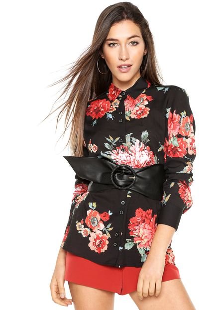 Camisa Dudalina Floral Preta - Marca Dudalina