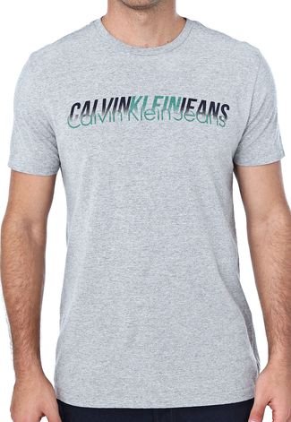Camiseta Calvin Klein Jeans Lettering Cinza - Compre Agora