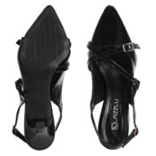 Sapato Scarpin Feminino Mule Bico Fino Detalhe Fivela Preto - Marca LAZZLU